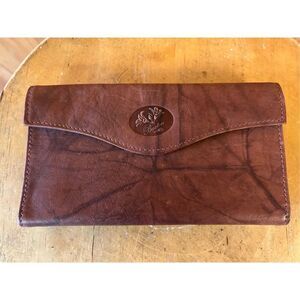 Buxton Wallet Brown Leather Long Organizer Bifold Embossed Logo Womans (0569)